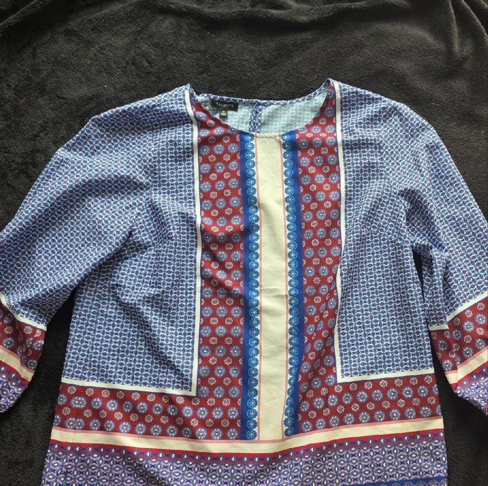 Talbots Blue and Red Geometric Blouse